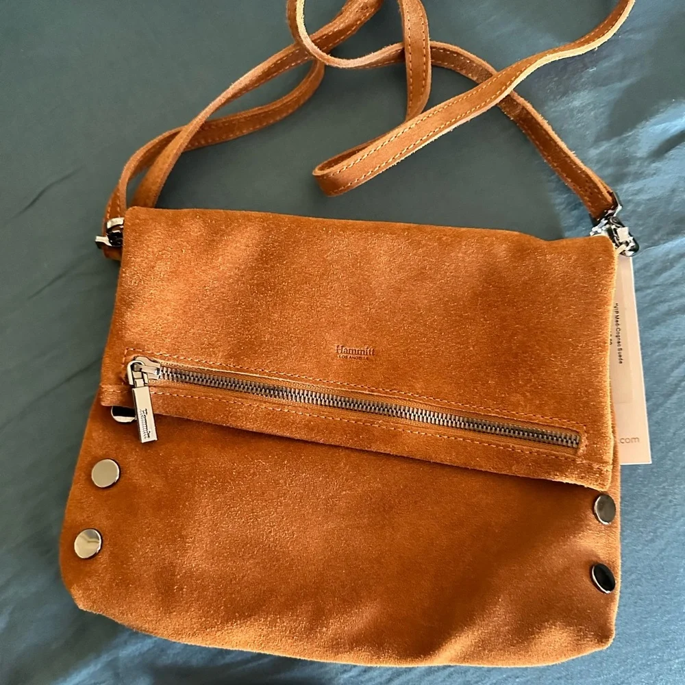 NWT MED VIP Cognac Suede Crossbody - Picture 2 of 4